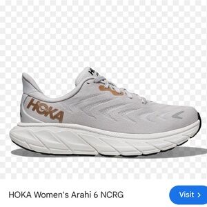 HOKA Women's Arahi 6 Running Shoe - Light Gray with Copper Logo sz 6.5b